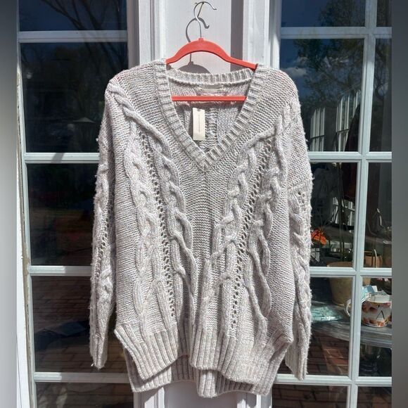 ANTHROPOLOGIE V-Neck Drama Rainbow Metallic Cable Tunic Sweater NWT - Picture 7 of 15